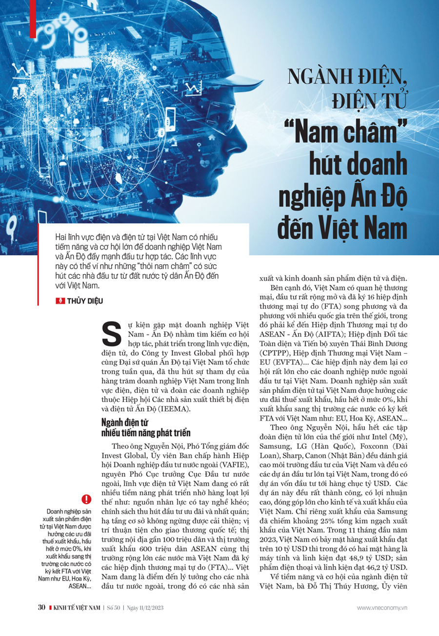 Ngành điện, điện tử: “Nam châm” hút doanh nghiệp Ấn Độ đến Việt Nam - Ảnh 1