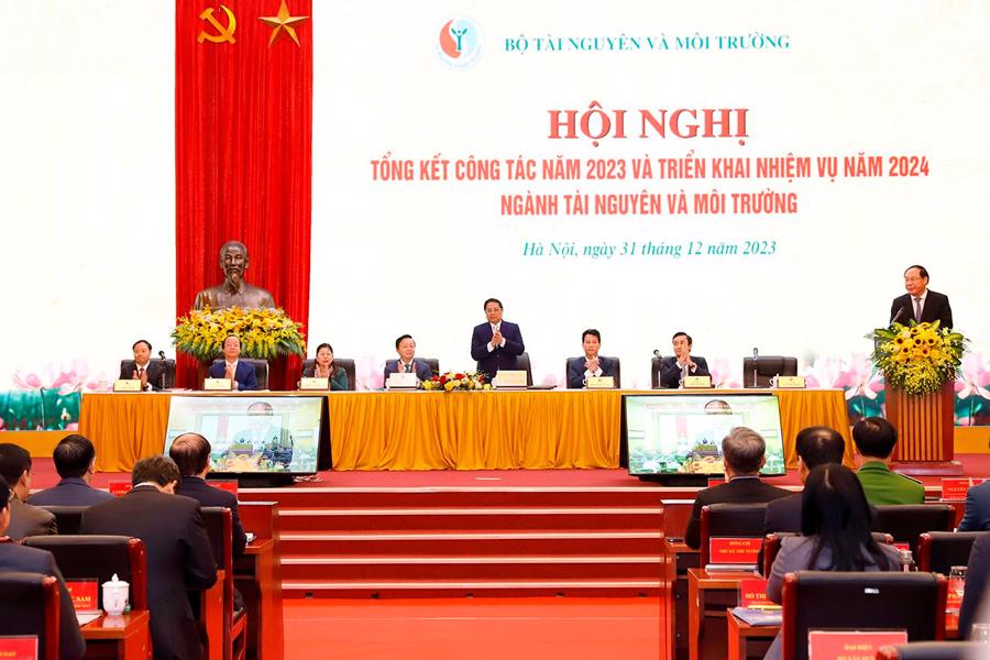 Hội nghị tổng kết năm 2023 v&agrave; triển khai nhiệm vụ năm 2024 của Ng&agrave;nh T&agrave;i nguy&ecirc;n v&agrave; M&ocirc;i trường.- Ảnh: VGP/Nhật Bắc