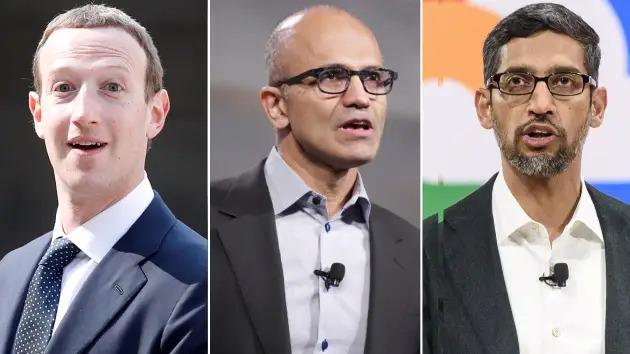 Từ tr&aacute;i sang phải: Mark Zuckerberg, CEO của Facebook, Satya Nadella, CEO của Microsoft v&agrave; Sundar Picahi, CEO của Google.