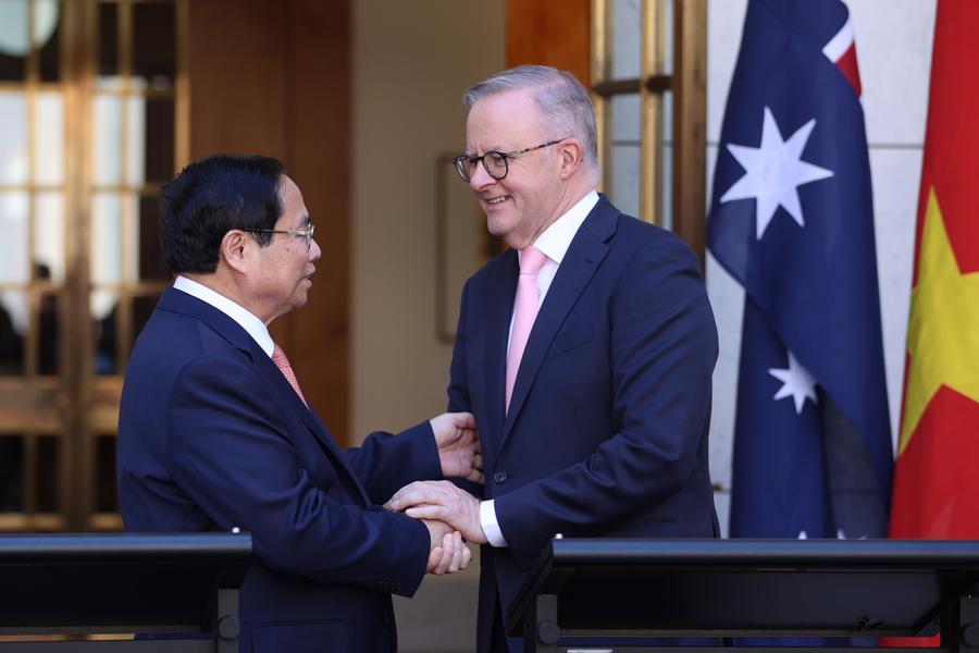 Thủ tướng Australia nhấn mạnh&nbsp;"việc n&acirc;ng cấp mối quan hệ của ch&uacute;ng ta l&ecirc;n Đối t&aacute;c Chiến lược to&agrave;n diện h&ocirc;m nay sẽ đưa Australia v&agrave; Việt Nam trở th&agrave;nh một trong những đối t&aacute;c quan trọng nhất của nhau" - Ảnh: VGP