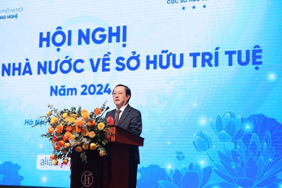 Bộ trưởng Bộ Khoa học v&agrave; C&ocirc;ng nghệ Huỳnh Th&agrave;nh Đạt ph&aacute;t biểu tại Hội&nbsp;nghị Sở hữu tr&iacute; tuệ năm 2024.