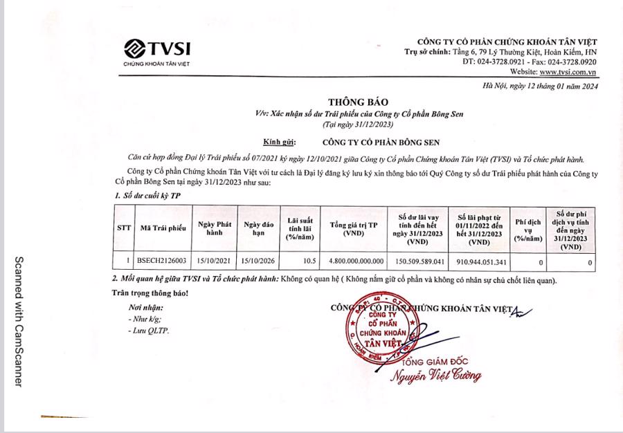 Bông Sen Corp chậm hơn 1.000 tỷ đồng trả lãi vay và lãi phạt cho lô trái phiếu - Ảnh 2