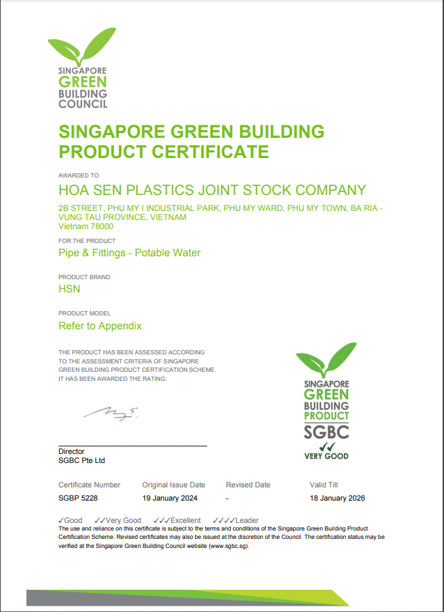 Chứng nhận &ldquo;Nh&atilde;n xanh&rdquo; - Green Building Product cho nh&oacute;m sản phẩm Ống nhựa HDPE.