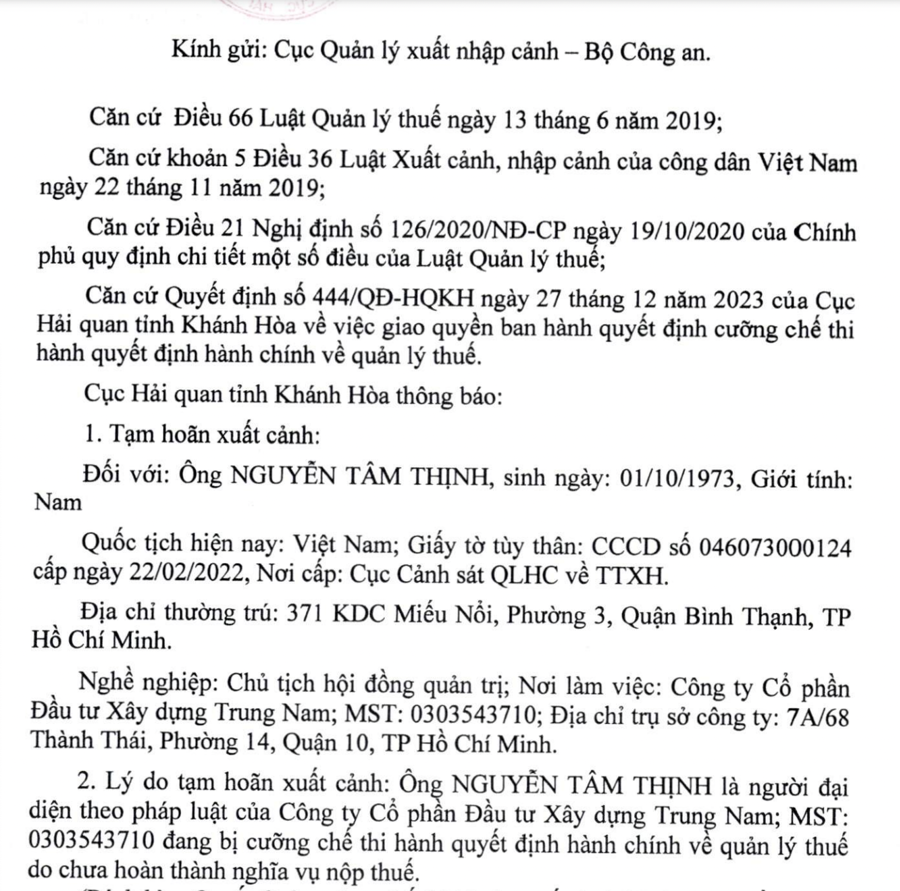 Chủ tịch Trung Nam Group vừa bị tạm hoãn xuất cảnh  - Ảnh 1