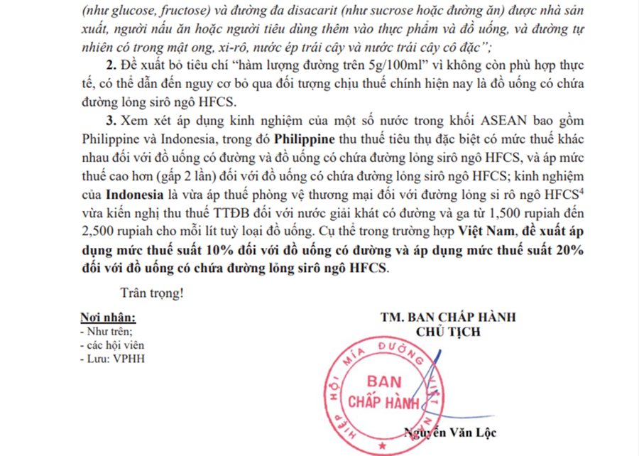 C&ocirc;ng văn của Hiệp hội M&iacute;a đường Việt Nam.