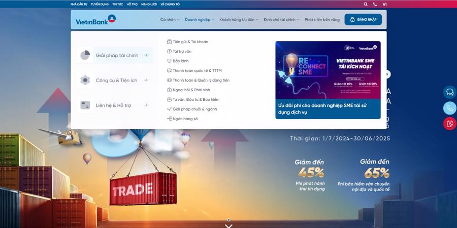Khách hàng dễ dàng tìm kiếm các thông tin sản phẩm, dịch vụ của VietinBank.