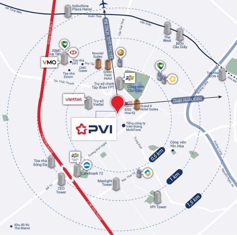 PVI Tower tọa lạc tại vị trí đắc địa - Trung tâm Công nghệ và Tài chính tập trung của thủ đô.