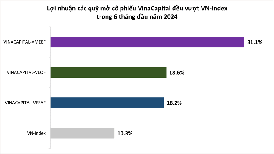 Tỷ lệ tăng trưởng quỹ mở cổ phiếu của VinaCapital trong 6 th&aacute;ng đầu năm 2024