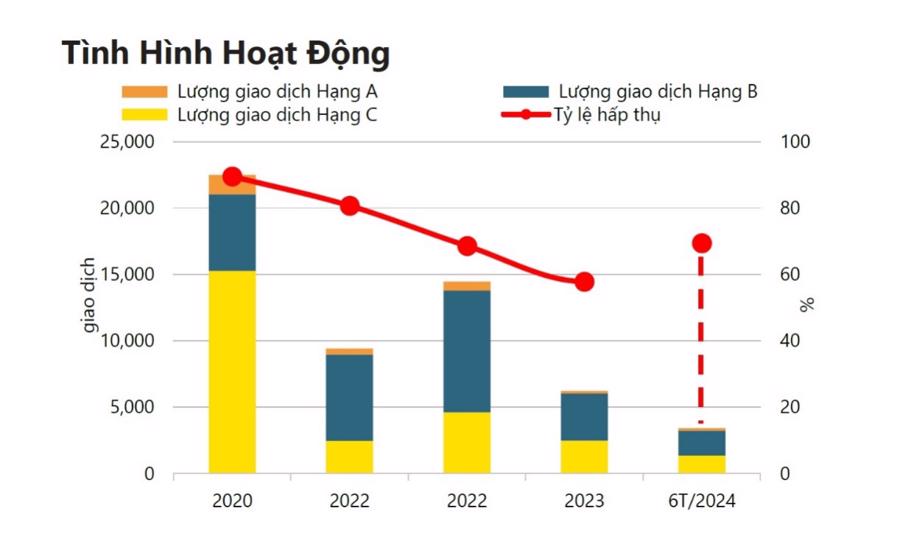 Tigrave;nh higrave;nh hoạt động phacirc;n khuacute;c căn hộ TP.HCM năm 6 thaacute;ng đầu năm 2024 - Nguồn: Savills Việt Nam.