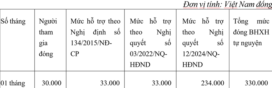 Mức hỗ trợ đ&oacute;ng bảo hiểm x&atilde; hội tự nguyện.