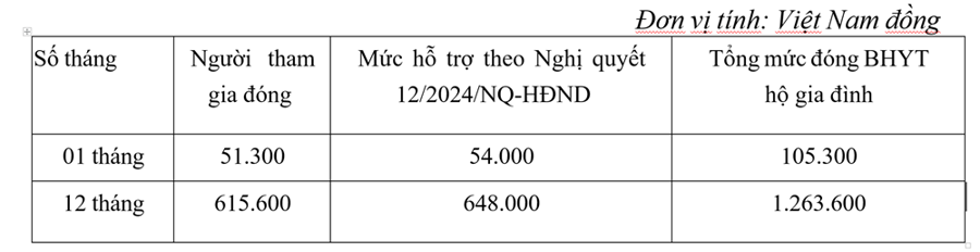 Mức hỗ trợ đ&oacute;ng bảo hiểm y tế.