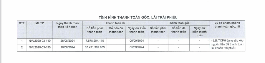 NVL tiếp tục xin gia hạn thanh toán gốc và lãi cùng lúc 4 lô trái phiếu - Ảnh 1