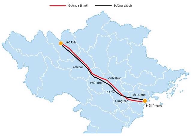 Bản đồ tuyến đường sắt L&agrave;o Cai - H&agrave; Nội - Hải Ph&ograve;ng&nbsp;