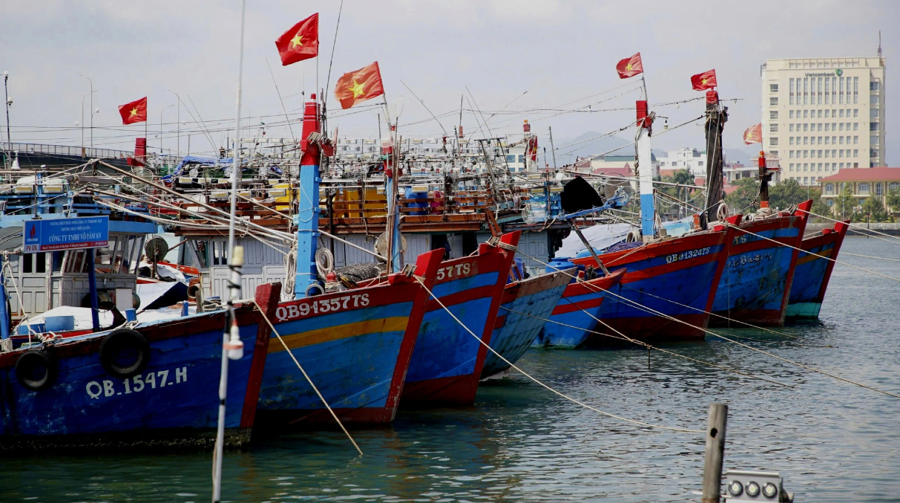 T&agrave;u thuyền của ngư d&acirc;n Quảng B&igrave;nh đa số đ&atilde; về c&aacute;c &acirc;u t&agrave;u trước khi &aacute;p thấp nhiệt đới mạnh l&ecirc;n th&agrave;nh b&atilde;o. Ảnh: L.T.