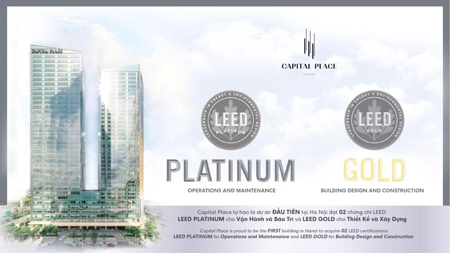 Capital Place đạt hai chứng chỉ gồm LEED Platinum cho Vận h&agrave;nh, Bảo tr&igrave; v&agrave; LEED Gold cho Thiết kế, X&acirc;y dựng. Ảnh: Capital Place.