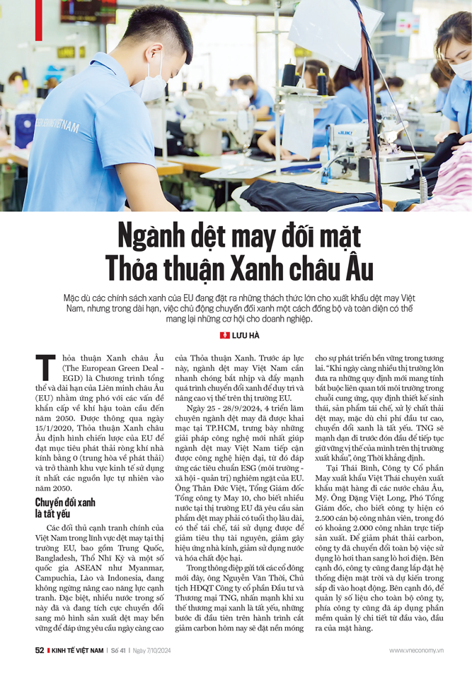 Ngành dệt may đối mặt Thỏa thuận Xanh châu Âu - Ảnh 1