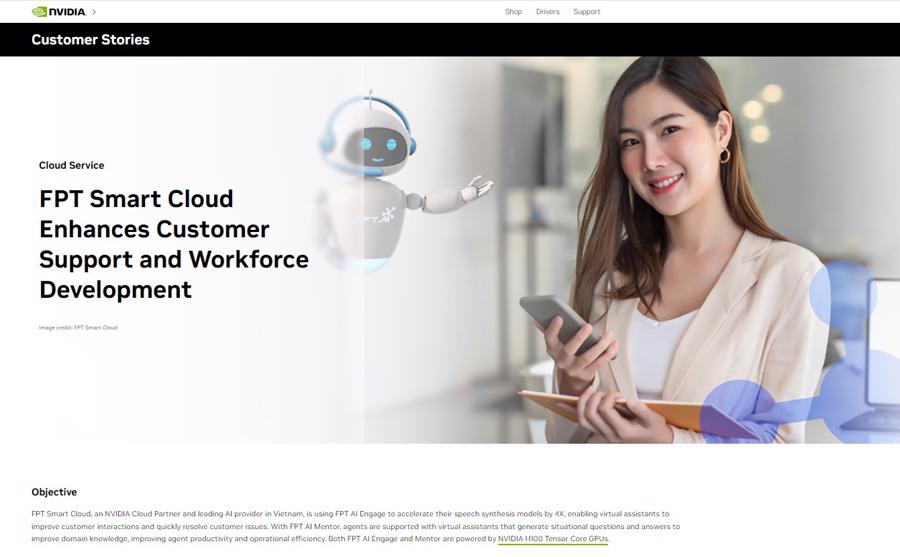 Giải ph&aacute;p AI của FPT Smart Cloud được quảng b&aacute; tr&ecirc;n trang ch&iacute;nh thức của NVIDIA (Ảnh: NVIDIA).