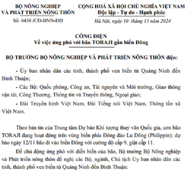 C&ocirc;ng điện của Bộ N&ocirc;ng nghiệp v&agrave; Ph&aacute;t triển n&ocirc;ng th&ocirc;n.