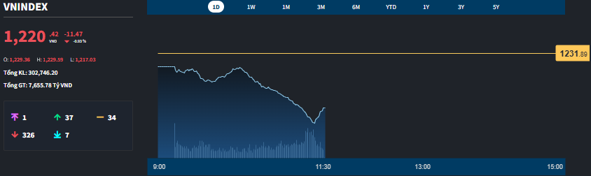 Bán tháo dữ dội, VN-Index chao đảo quanh 1220 điểm - Ảnh 1