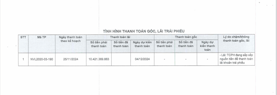 Novaland tiếp tục chậm thanh toán lãi 2 lô trái phiếu - Ảnh 1