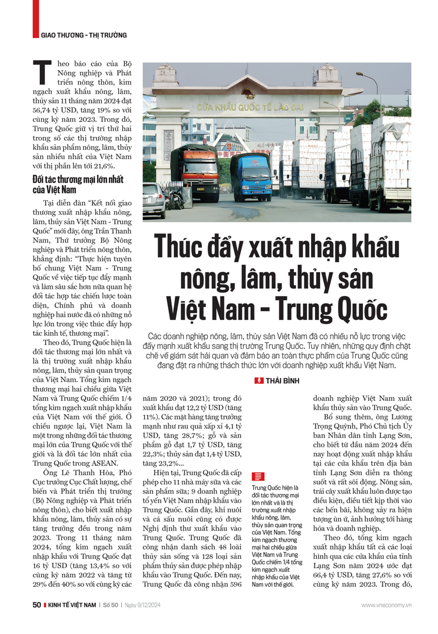 Thúc đẩy xuất nhập khẩu nông, lâm, thủy sản Việt Nam – Trung Quốc - Ảnh 1