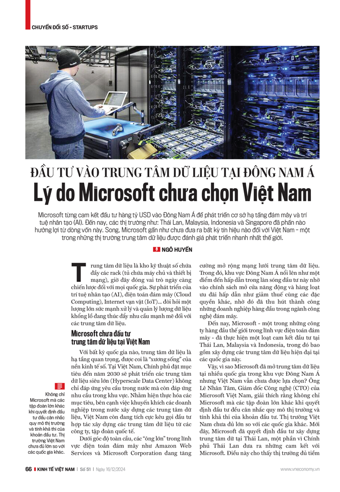 Đầu tư vào trung tâm dữ liệu tại Đông Nam Á: Lý do Microsoft chưa chọn Việt Nam - Ảnh 1