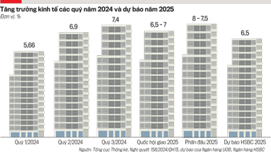 Tăng trưởng kinh tế c&aacute;c qu&yacute; năm 2024 v&agrave; dự b&aacute;o năm 2025.