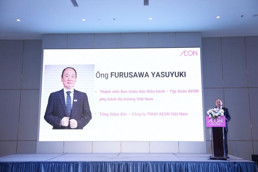 &Ocirc;ng Furusawa Yasuyuki, Tổng Gi&aacute;m đốc C&ocirc;ng ty TNHH AEON Việt Nam ph&aacute;t biểu tại buổi họp b&aacute;o