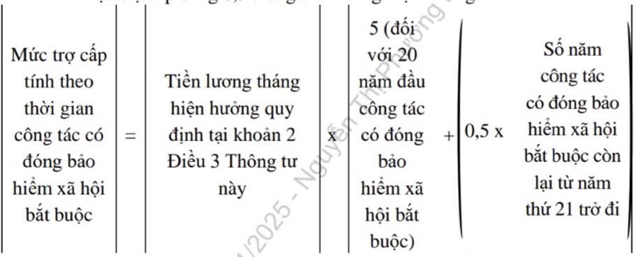 C&aacute;ch t&iacute;nh mức trợ cấp theo thời gian c&ocirc;ng t&aacute;c c&oacute; đ&oacute;ng bảo hiểm x&atilde; hội bắt buộc.