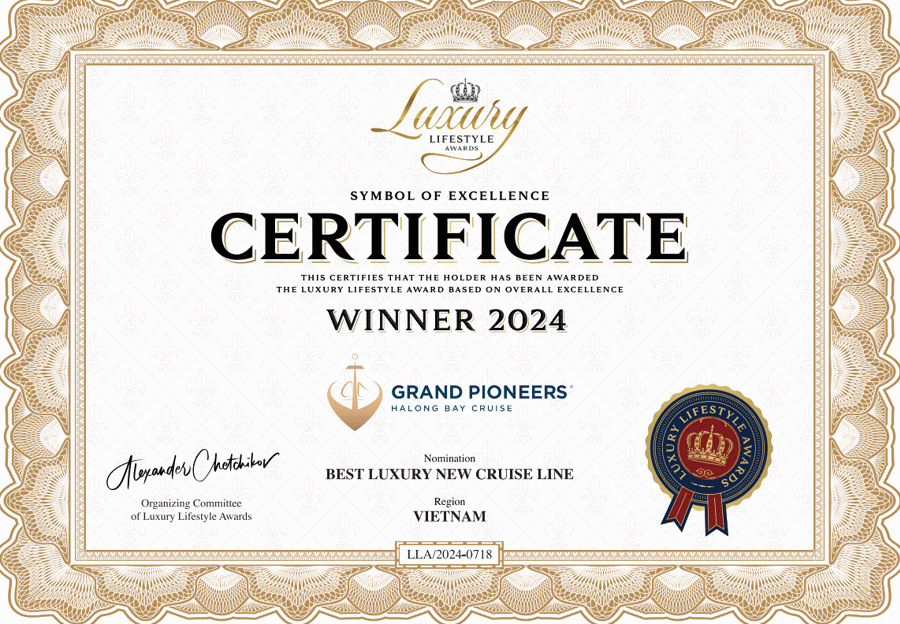 Grand Pioneers Cruise được vinh danh "Hãng 1xbet desktop view thuyền nới sang trọng tốt nhất Việt Nam" tại Luxury Lifestyle Awards - Ảnh 1