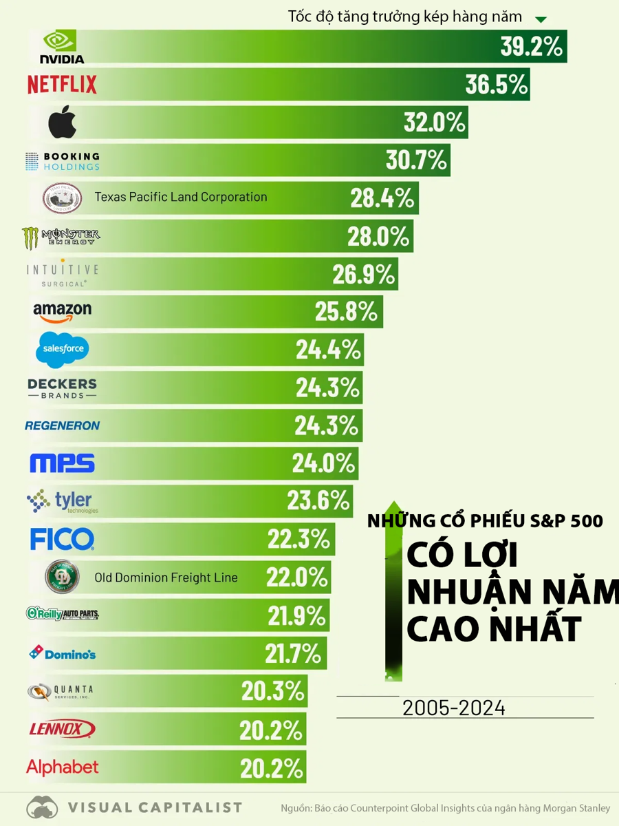 20 cổ phiếu Mỹ sinh lời tốt nhất 20 năm qua - Ảnh 1