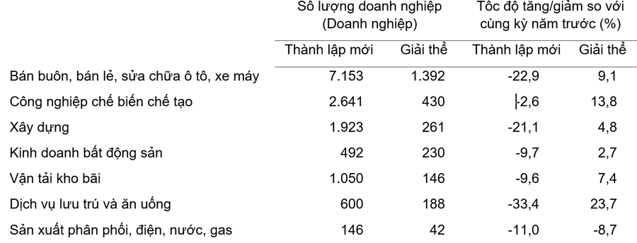 Doanh nghiệp th&agrave;nh lập mới v&agrave; giải thể 02 th&aacute;ng đầu năm 2025&nbsp; ph&acirc;n theo một số lĩnh vực hoạt động.