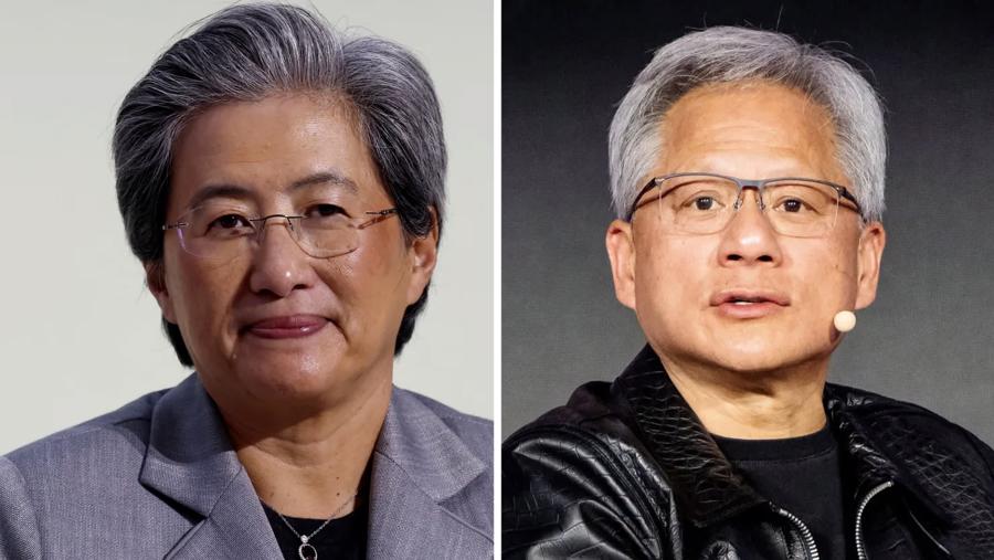 Lisa Su, Gi&aacute;m đốc điều h&agrave;nh của AMD (b&ecirc;n tr&aacute;i) v&agrave; Jensen Huang, Gi&aacute;m đốc điều h&agrave;nh của Nvidia - Ảnh: CNBC.&nbsp;