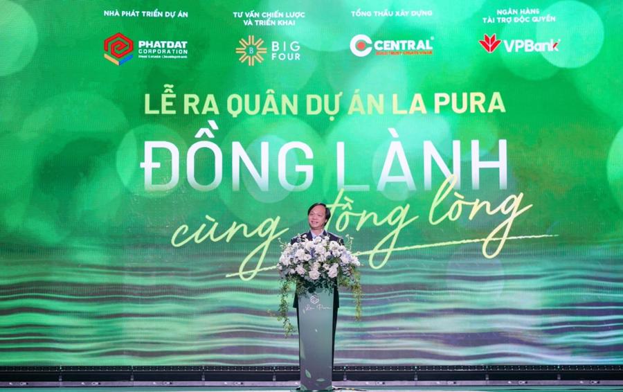 Ông Bùi Quang Anh Vũ - Thành viên hội đồng quản trị kiêm Tổng giám đốc Công ty CP Phát triển BĐS Phát Đạt - phát biểu tại Lễ ra quân thành phố dưỡng lành La Pura với vai trò là nhà phát triển chính thức dự án.