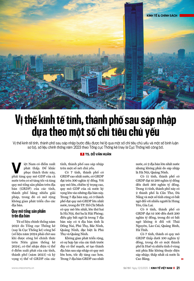 Vị thế kinh tế tỉnh, thành phố sau sáp nhập dựa theo một số chỉ tiêu chủ yếu - Ảnh 1