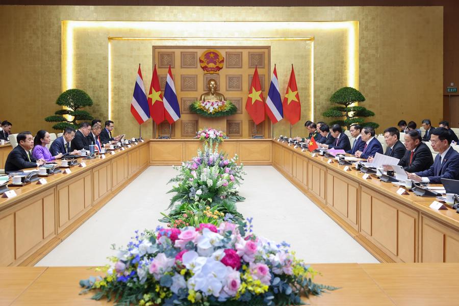 Thủ tướng Chính phủ Phạm Minh Chính và Thủ tướng Thái Lan Paetongtarn Shinawatra tiến hành hội đàm và họp Nội các chung Việt Nam - Thái Lan lần thứ 4 - Ảnh: VGP