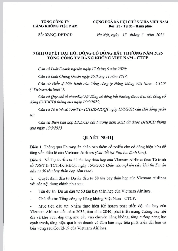 100% cổ đông tán thành việc phát hành thêm cổ phiếu để tăng vốn và đầu tư máy bay thân hẹp của Vietnam Airlines - Ảnh 1