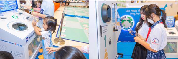Children take part in hands-on bottle processing activities and try the Reverse Vending Machine at AEON MALLBinh Tan.