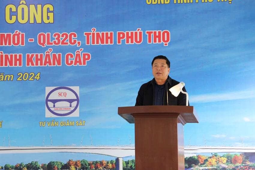 Bộ trưởng Trần Hồng Minh phát biểu tại Lễ khởi công xây dựng cầu Phong Châu mới.