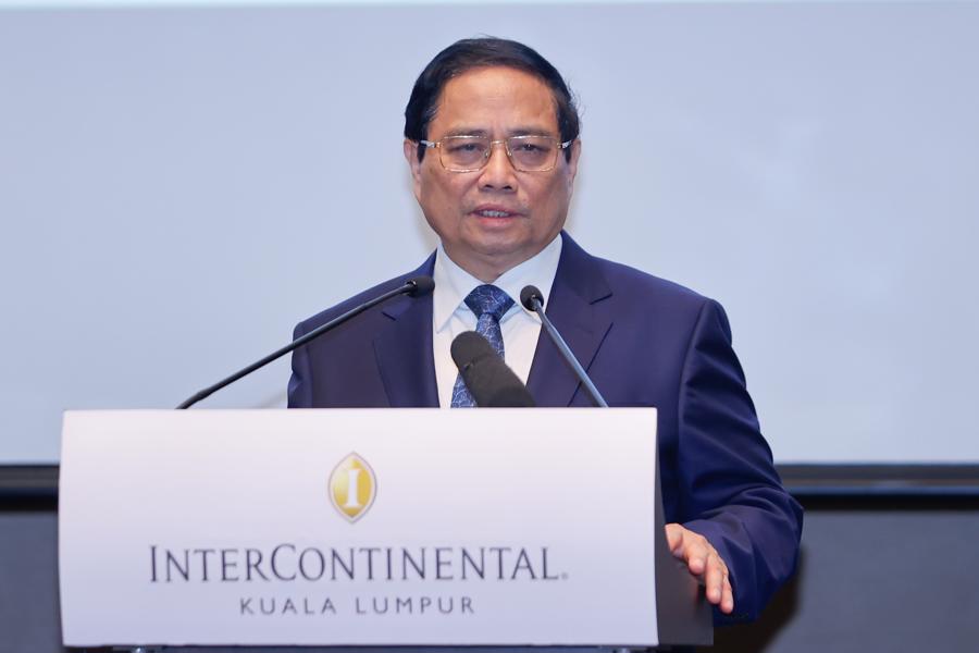 Thủ tướng Phạm Minh Chính phát biểu tại Chương trình "Gặp gỡ doanh nghiệp Việt Nam - Malaysia" - Ảnh: VGP