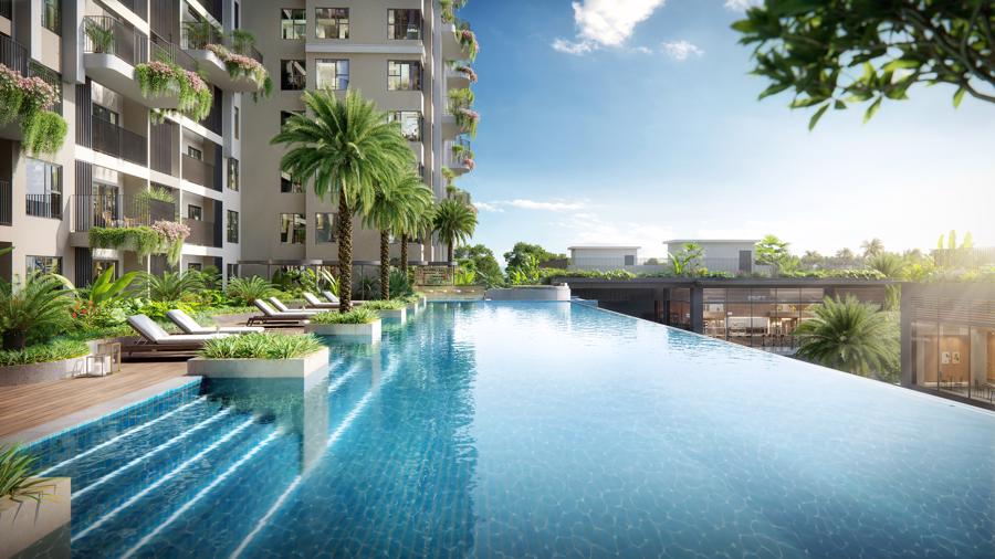 Bể bơi điện phân muối tại Sky Retreat.