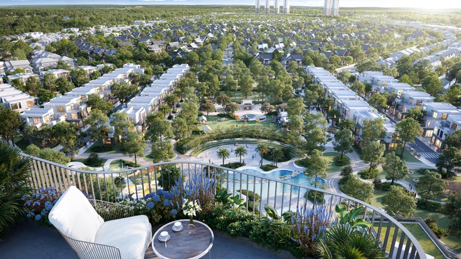 Các tiện ích liên hoàn, đa dạng tại Sky Retreat. Trong ảnh là tầm nhìn một căn hộ từ ban công có thiết kế "Vườn Mây".