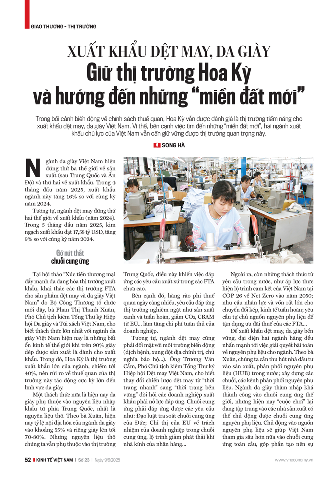Xuất khẩu dệt may, da giày: Giữ thị trường Hoa Kỳ và hướng đến những “miền đất mới” - Ảnh 1