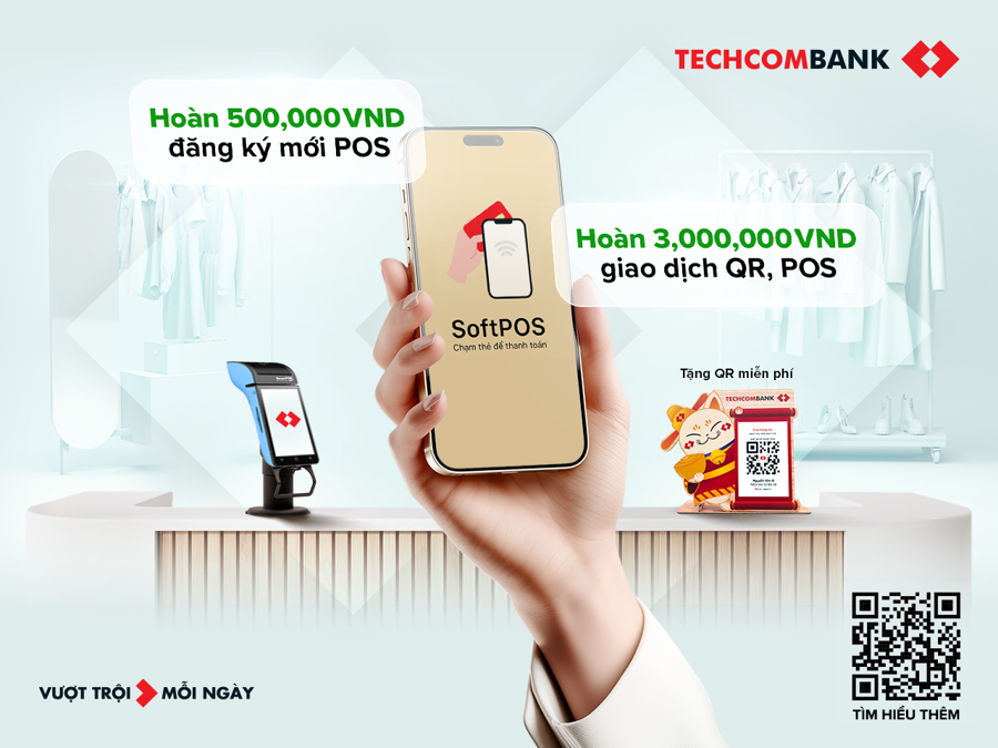 Ưu đãi hoàn tiền tới 3,5 triệu đồng cho doanh nghiệp sử dụng máy POS, QR code của Techcombank - Ảnh 1