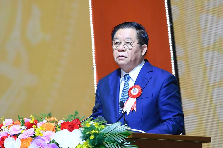 Đồng chí Nguyễn Trọng Nghĩa, Ủy viên Bộ Chính trị, Bí thư Trung ương Đảng, Trưởng ban Tuyên giáo và Dân vận Trung ương trình bày diễn văn tại Lễ kỷ niệm - Ảnh: VGP/Nhật Bắc