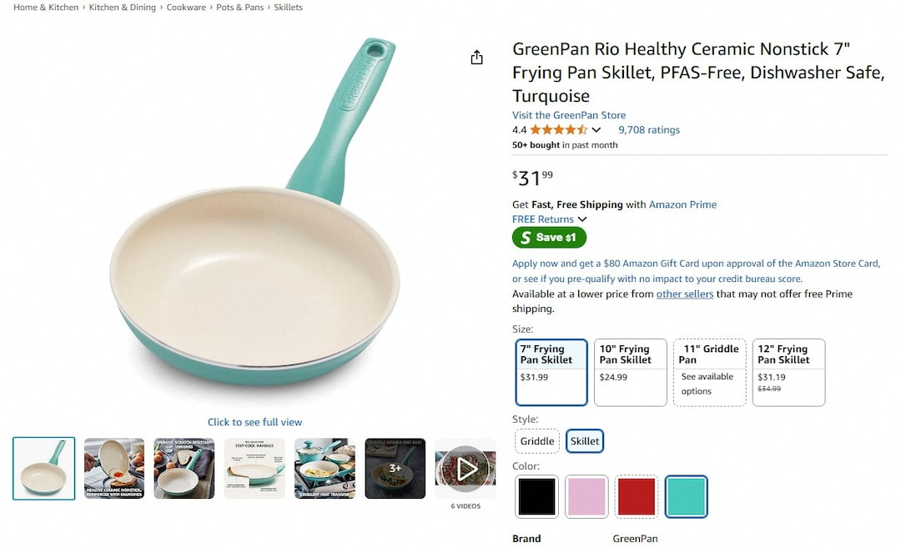 Gi&aacute; chảo r&aacute;n GreenPan tr&ecirc;n Amazon tăng gấp đ&ocirc;i l&ecirc;n 31,99 USD trong 6 th&aacute;ng đầu năm 2025 - Ảnh: Reuters