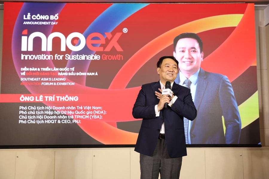 &Ocirc;ng L&ecirc; Tr&iacute; Th&ocirc;ng, Chủ tịch Hội Doanh nh&acirc;n Trẻ TP.HCM (YBA), chia sẻ tại buổi c&ocirc;ng bố sự kiện.