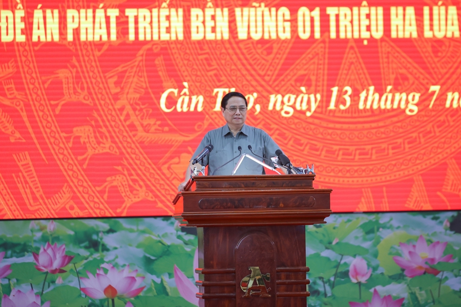 Thủ tướng Phạm Minh Chính nhấn mạnh ĐBSCL cần đoàn kết hơn nữa, bứt phá, thần tốc hơn nữa - Ảnh: VGP/Nhật Bắc.