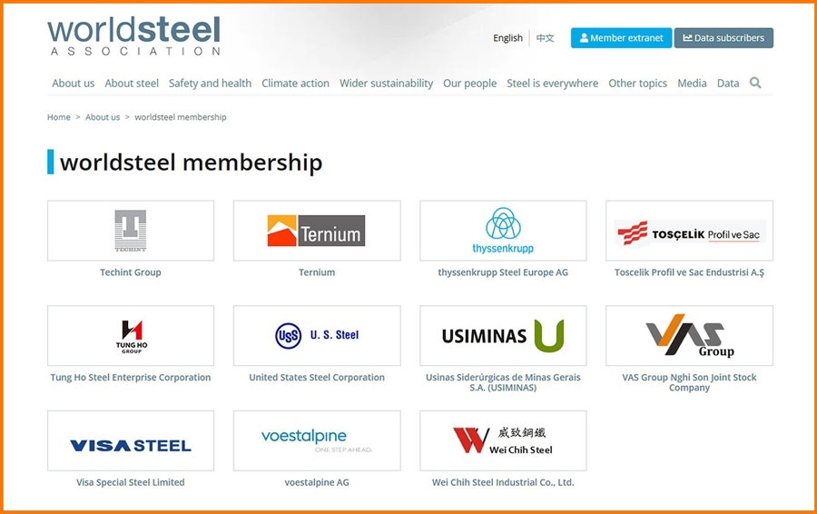 Tập Đoàn VAS là thành viên chính thức của Hiệp hội Thép Thế giới (World Steel Association).