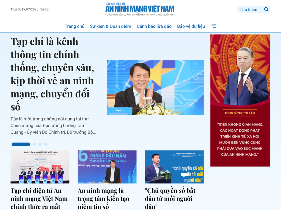 Giao diện trang chủ Tạp chí An ninh mạng Việt Nam.